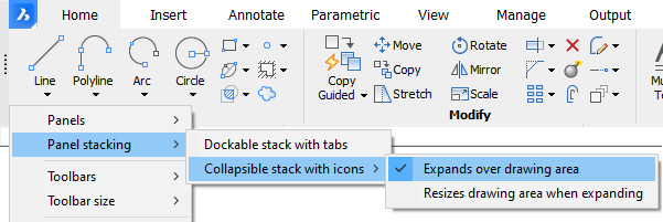 BricsCAD Blog Tip_Panels expands over drawing area